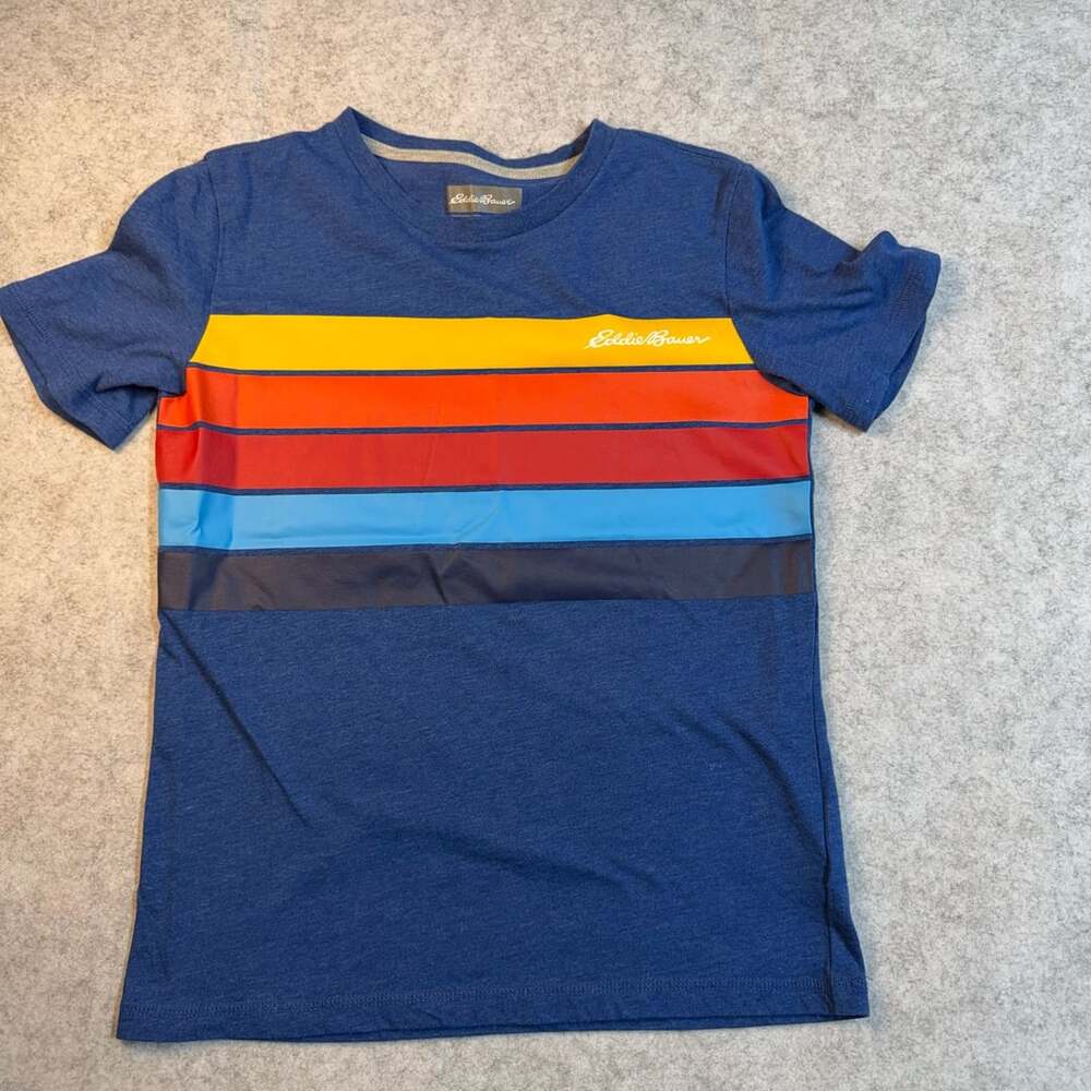 Eddie Bauer Striped Graphic T-Shirt Size M (10/12) Blue
